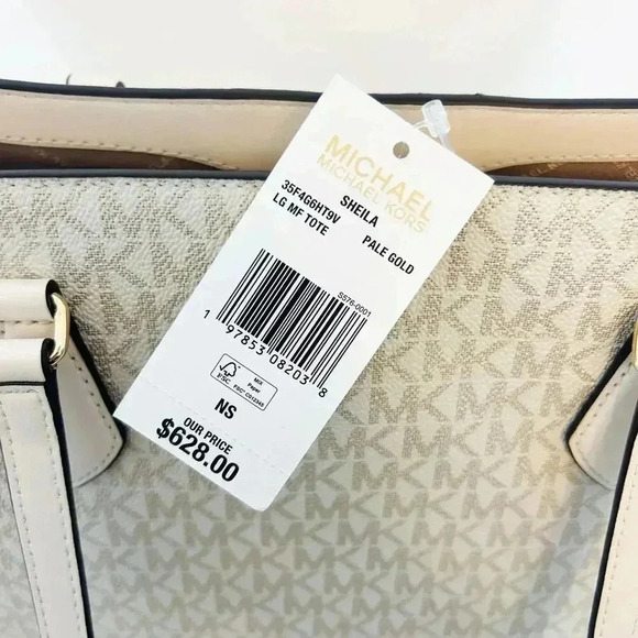 Michael Kors Purse & Wallet Sheila Large Signature & Metallic Tote Bag Pale gold - Picture 7 of 12